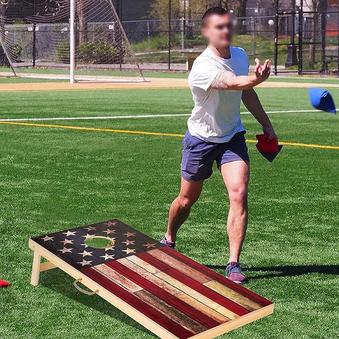Sportdo Solid Wood Vintage Cornhole Game Set, Two 4'x2'Cornhole Boards, 8 Cornhole Bags for Indoor and Outdoor Toss Games Competitions, Tournaments
