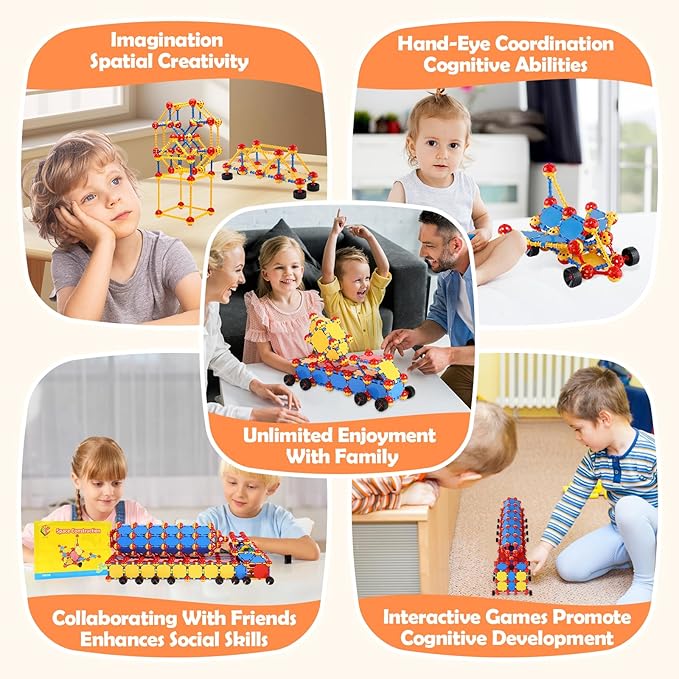 ZOZOPLAY 160PCS STEM Building Blocks Set, Preschool Toys for Ages 3+Kids, Colorful Plastic Connectors, Creative Inspirational Construction Fun Educational Toys, Best Gift Game Kit Classroom Activity