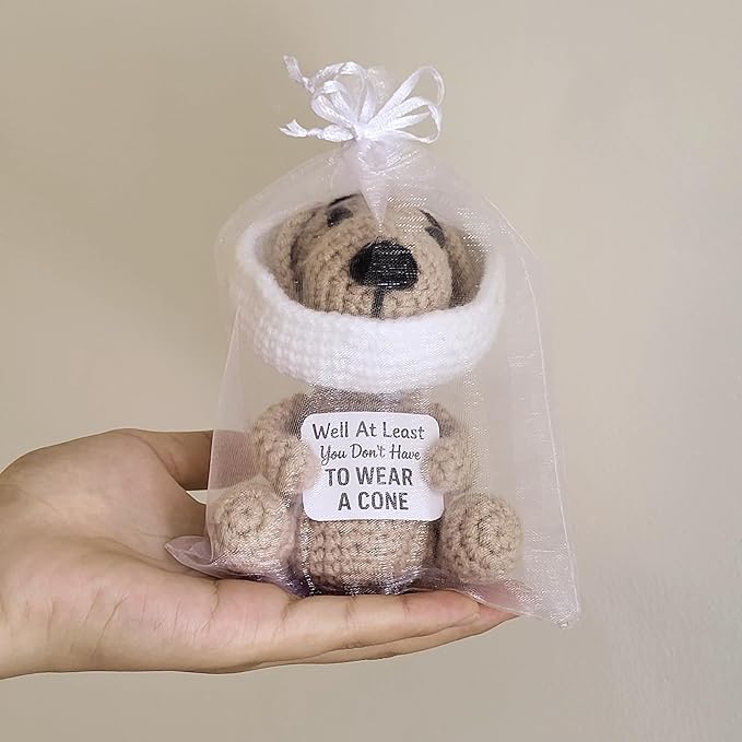 Well at Least You Don’t Have to Wear a Cone – Funny and Thoughtful Crochet Dog Gift – 4.5" Handmade Plush for Surgery Recovery, Vasectomy Humor, or Quirky Retirement Gift