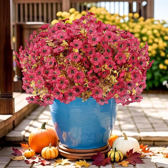 Artificial Flowers for Outdoor,Silk Flowers No Fade Fake Plastic Flowers Faux Plants for Outdoors Outside Front Porch Hanging Planter Window Box Garden Home Decoration,13 Pack Dark Red | Silk Flowers Fake Plastic Flowers Faux Plants for Outside Front P...