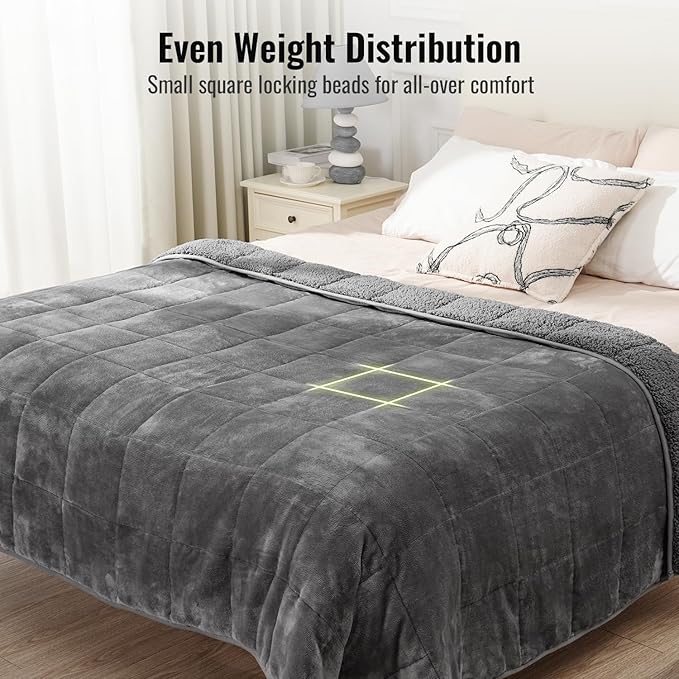 Uttermara Weighted Blankets for Adults Queen Size, 15lbs 60x80 inches Blanket with Soft Warm Plush Sherpa Fleece, Washable Thick Heavy Throw for Sleeping and Calming, Grey