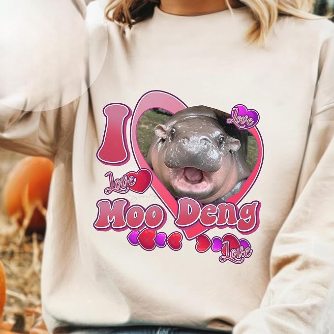 YOUNG GREEN Moo Deng Sweatshirt Moo Deng Bouncy Pig T-Shirt The Cute Baby Hippo Sweatshirt Gift For Moo Deng Lovers