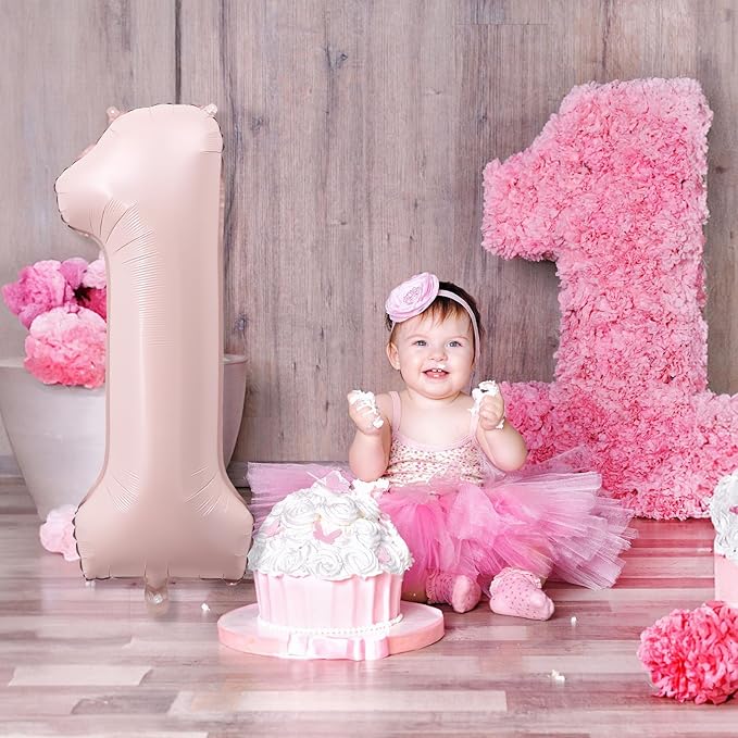 Big Number 1 Balloons, Dusty Light Pink Foil 1 Balloon Numbers 40 Inch, Giant 1st Birthday Party Decor, Baby Blush Pink Mylar Helium One Balloon for Girls Baby Shower Anniversary Decorations