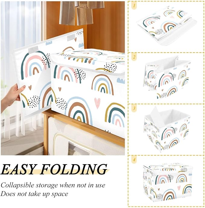 Cartoon Rainbow Storage Bins with Lids and Carrying Handle,Foldable Storage Boxes Organizer Containers Baskets Cube with Cover for Home Bedroom Closet Office