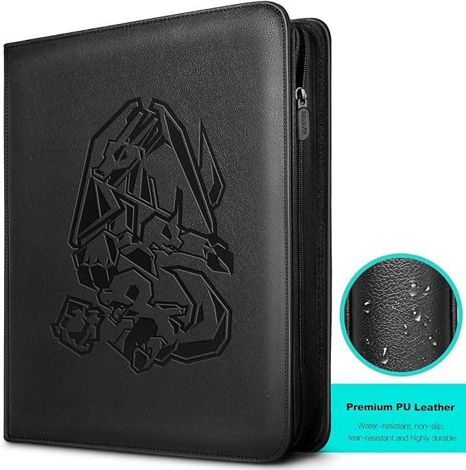 9 Pocket Card Binder, 360 Cards Trading Cards Games Collection Holder with Customizable Label Slot and Side-Loading Sleeves, Premium Gift for Card Collectors (Black)