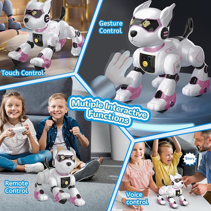 Smart Robots Dog Toy for Kids, Programmable Interactive RC Robotic Pets with Voice Control and Touch Sensory, Imitates Animals Music Dancing, Present for Kids Boys and Girls(Pink)