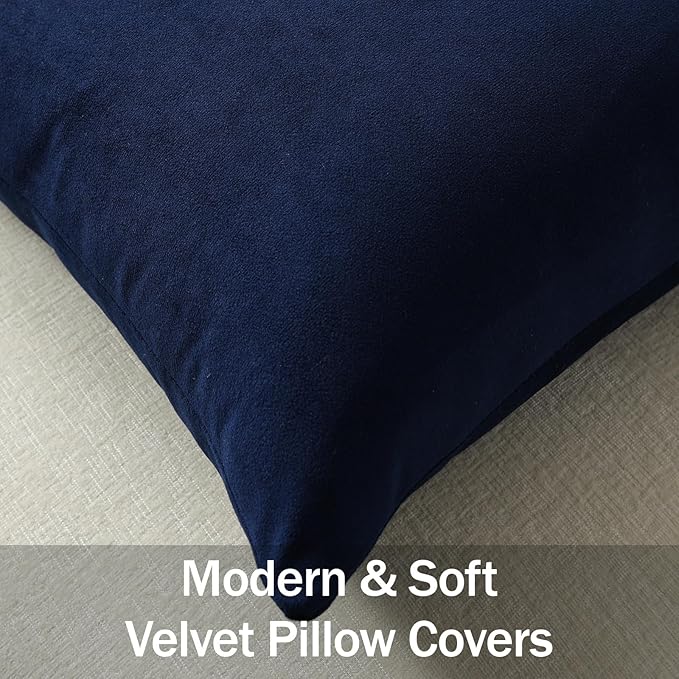 Euro Sham Covers 24x24 Navy Blue: Pack of 2 Cozy Soft Velvet Square Modern Luxury Decorative Throw Pillow Cases for Sofa Couch Living Room Bed Home Decor