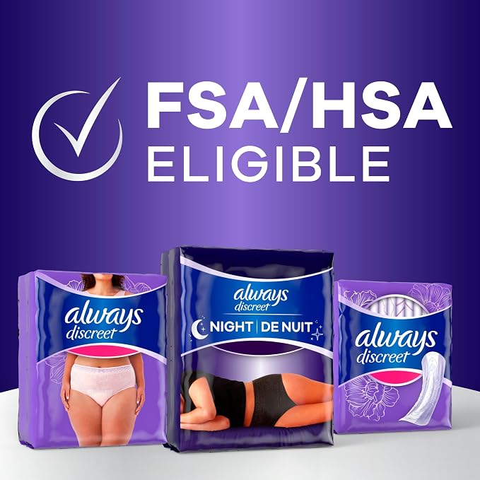 Always Discreet Night, Reimagined Adult Diapers for Women, Extended Overnight Absorbency Incontinence and Postpartum Underwear Size L, 360 Degree Coverage While Laying Down, 48 Count