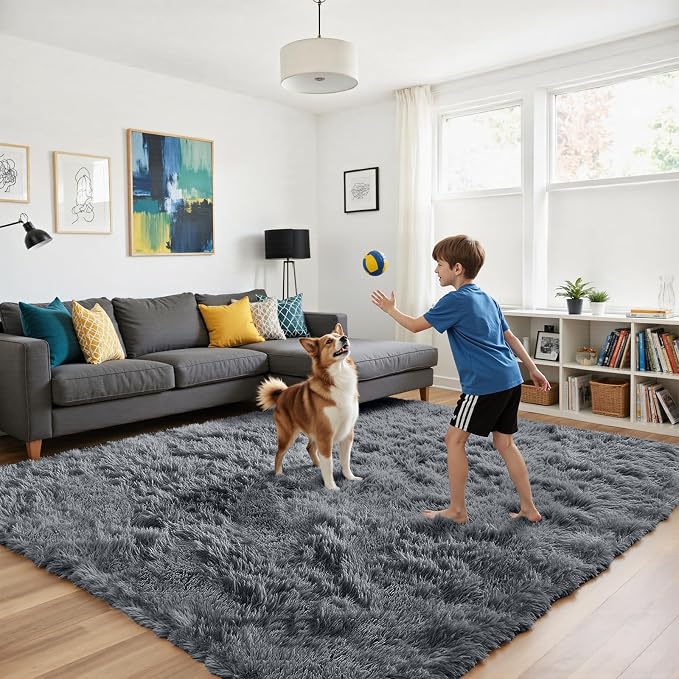 yongyangjuxin Fluffy Rug Shag Area Rug, Grey 9x12 Area Rugs for Living Room, Large Shag Area Rugs for Bedroom Room Home Decor, Upgrade Anti-Skid Rectangular Fuzzy Rugs