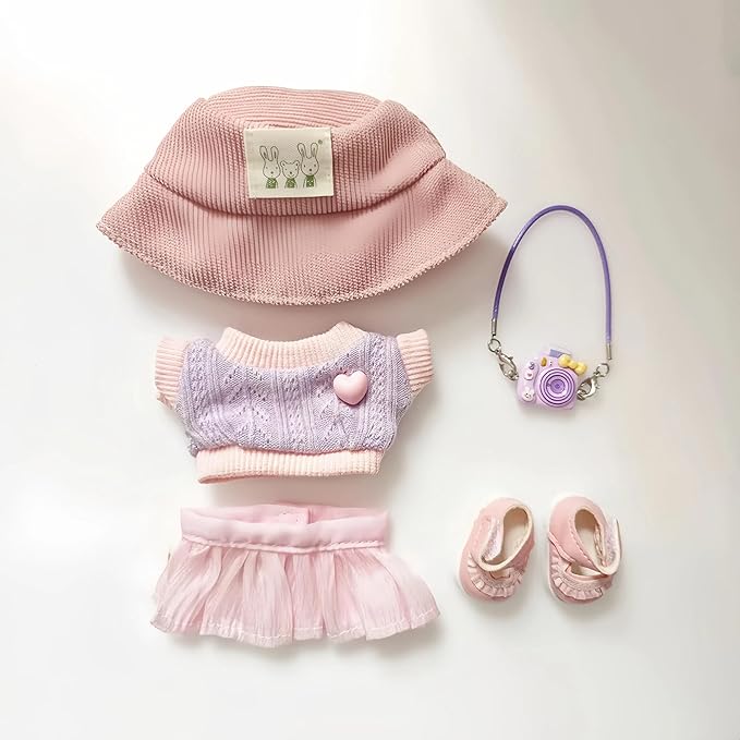 17cm Doll Clothes Set (Doll Not Included) Stylish Kawaii Pink Outfit Set 5 Pieces Chic Fashion with Stylish Accessories for Mini Dolls