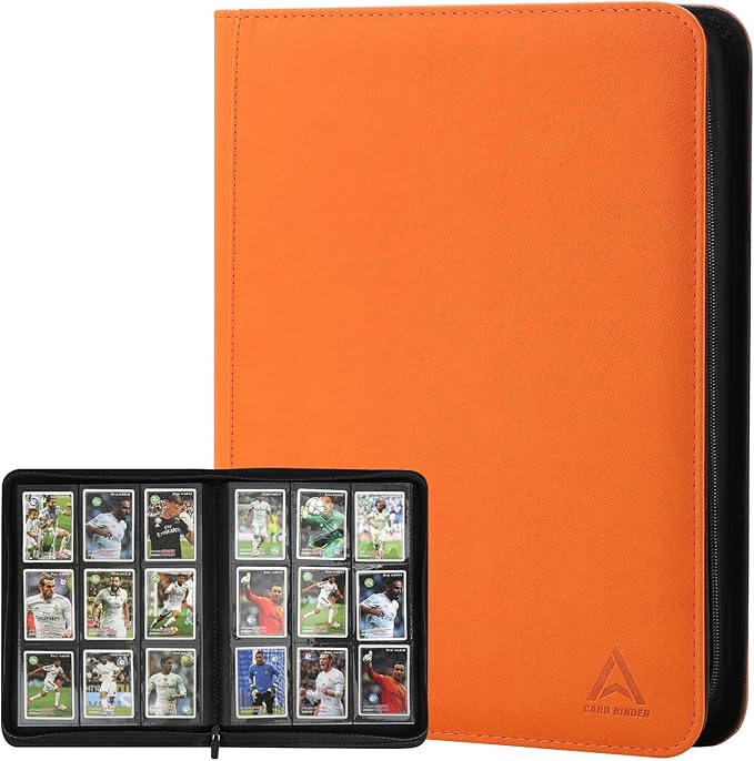 Arkeiliy Card Binder 9 Pocket, Double Sided Pockets Trading Card Binder with 30 Sleeves, Premium Zip Trading Card Holder Collector Album Holds 540 MTG (orange)