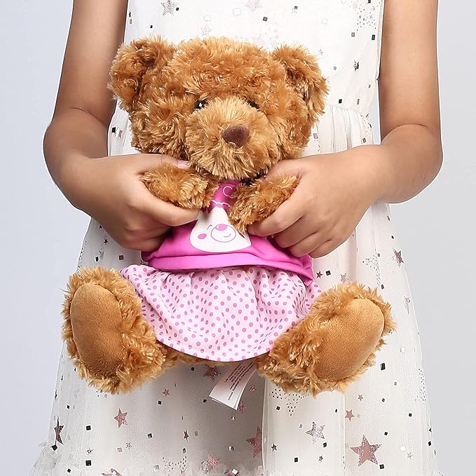 LotFancy Teddy Bear Stuffed Animal, with Removable Clothes, 10 inch Cute Baby Girl Bear Plush, with T-Shirt and Dress, Baby Shower Decoration, Easter Gift Plushies