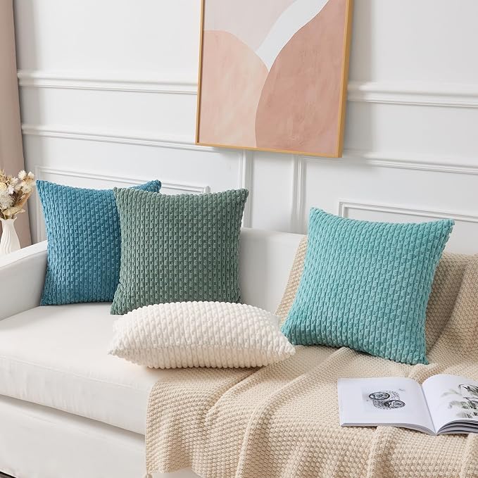 Kevin Textile Soft Corduroy 16"x24" Lumbar Pillow Cover 1 Pack, Teal Green | Boho Stripe Plush Corduroy Decorative Oblong Cushion Cover Modern Farmhouse Home Decor for Sofa Couch Bed Chair