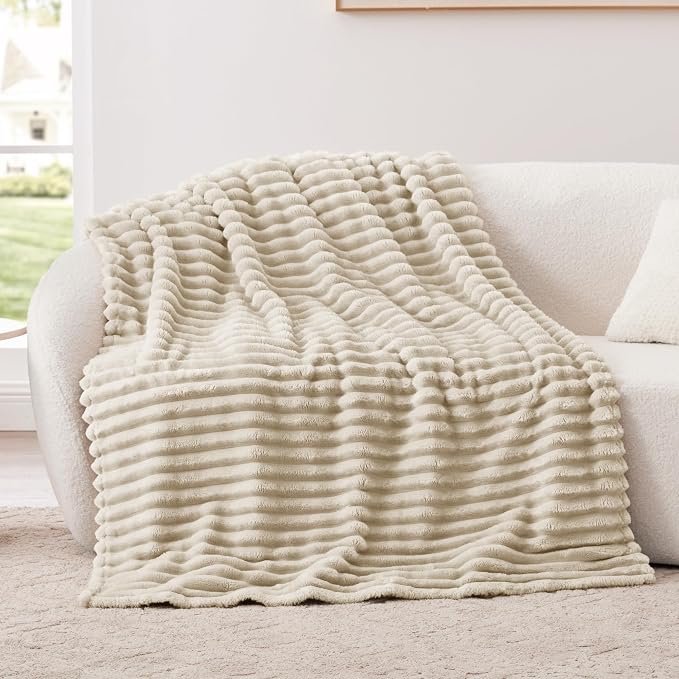 EXQ Home Gentle Soft Fleece Throw Blanket – Cozy Lightweight Blanket for Couch Bed – All-Season Warm Fuzzy Flannel Blanket for Women Mom Her – Gifts for Birthday(50"x60",Linen)