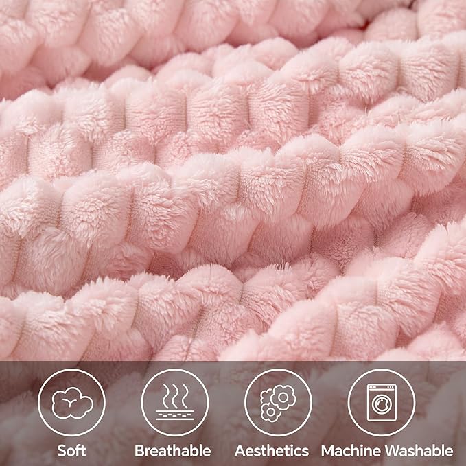 BEDELITE Pink Throw Blanket for Couch, Soft Cozy Gifts for Women, 50 * 60 | 3D Jacquard Decorative Fleece Blanket, Super Soft Plush Throws, Cute Birthday Gift for Women & Men, Suitable for All Seasons
