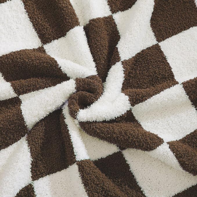 Soft Checkered Throw Blanket for Couch-Cozy Warm Knitted Blankets | Lightweight Warm Fluffy Decor for Women, Mom, Her & Girls, Sofa, Chair, Bed, 50x70in, Coffee