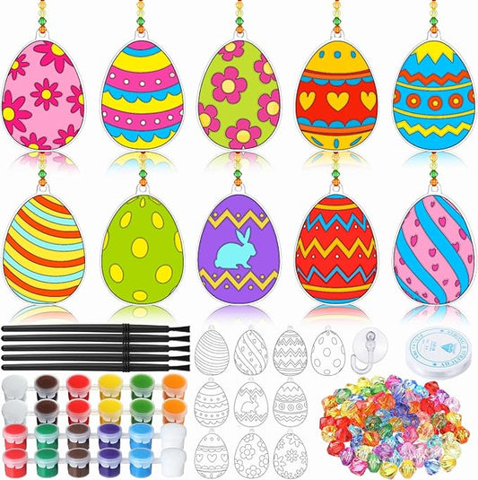 30 Sets Easter Suncatchers Window Art Kits, DIY Sun Catchers Bulk Crafts Paint Your Own Window Egg Spring Ornaments for Boys Girls Classroom Easter Day Home Party Birthday Activity Decor