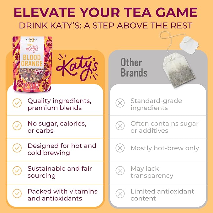 Katy’s Blood Orange Loose Tea - Hibiscus, Orange & Rose Hips - Loose Leaf Herbal Tea, Caffeine-Free, Sugar-Free - Hot or Iced Tea - 30+ Cups