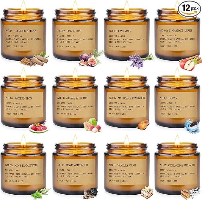 Scented Candles Gift Set,12 Pack Aromatherapy Candles for Home Scented, Aromatherapy Jar Candle Gifts for Women, Natural Soy Wax Amber Candle Set, Scented Candles Set for Birthday Present