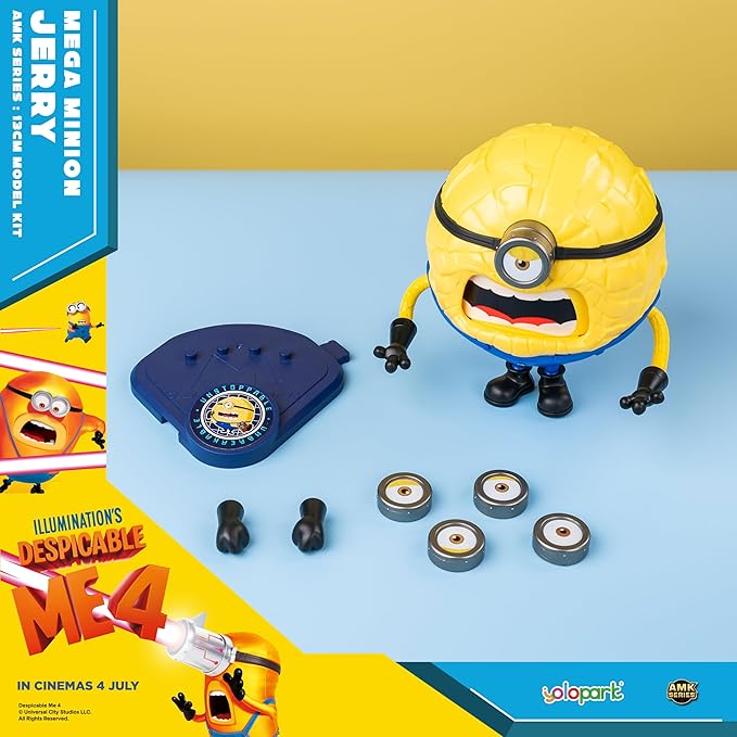 YOLOPARK Despicable Me 4 Toys, 4.7 Inch Minions Mega Jerry Action Figures, 360° Rotatable Body with 3 Changeable Facial Expressions Minion Model Kits, Gifts for Kids Ages 8 Years & Older