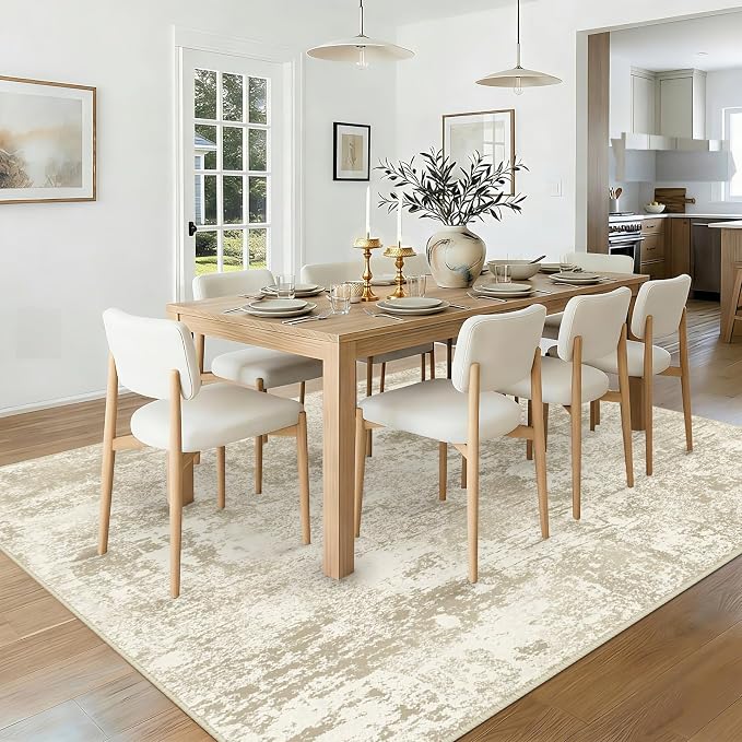 RELEANY Washable 8'x10' Abstract Area Rug for Living Room Cream Beige | carpet for bedroom, kitchen, office, hallway and entryway, printed pattern, non-slip, soft, stain-resistant, easy to clean