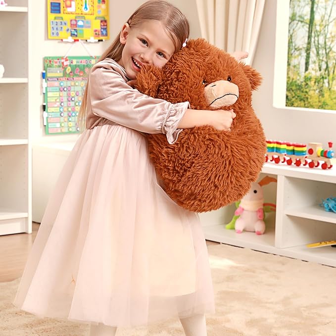 Original 16-Inch Large Highland Scottish Cow Plush Pillow Stuffed Animal Toy,Big Size Cute Soft Kawaii Hugging Cuddle Huggable Plushie,Gift for Kids