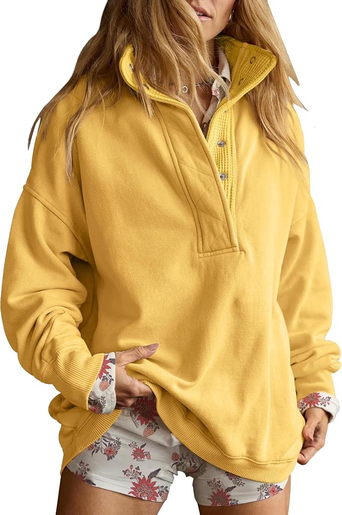 Gacaky Sweatshirt for Women Oversized Casual Long Sleeve Button Henley Neck Pullover Tops Fashion Outfits Clothes