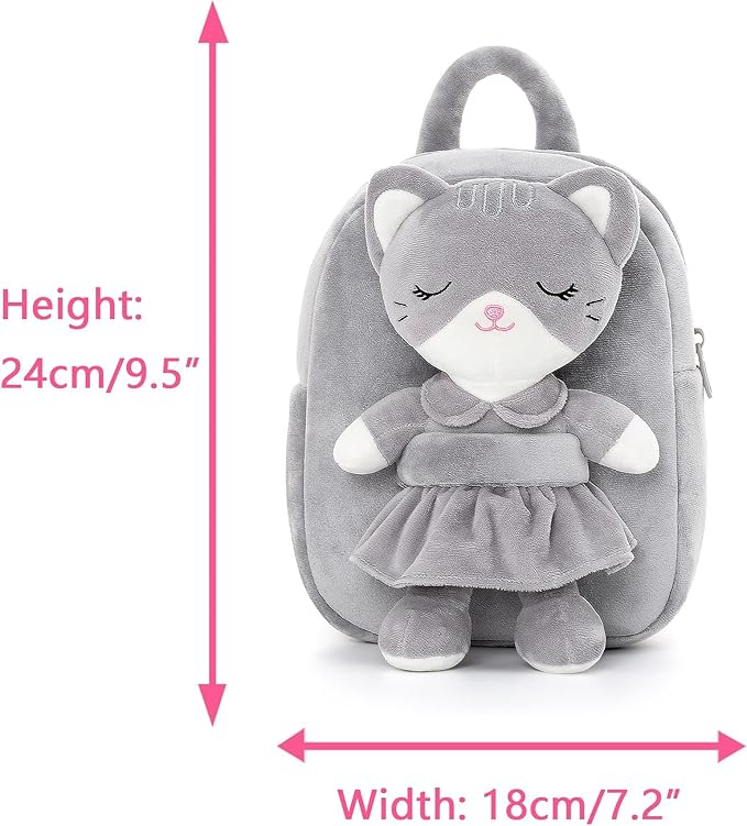 Lazada Kids Backpack Toddler Backpacks Stuffed Animal Cat Toys Small Backpack Gray 9.5"