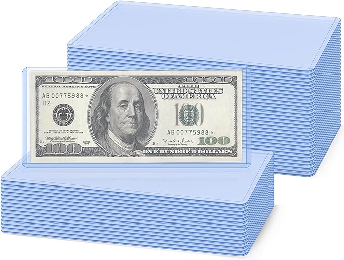 30 Pack Hard Plastic Clear Money Holders Dollar Bill Holders Money Top-Load Sleeves 6.85 × 2.91 Inches Currency Holder for Bills, Collectors
