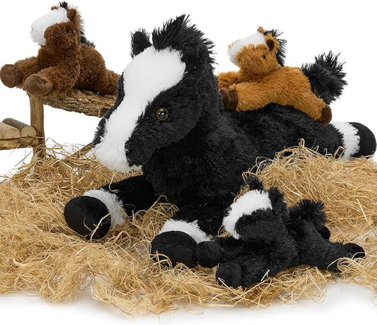 Tezituor 4Pcs Horse Stuffed Animal Set, 21inch Large Stuffed Mommy Horse with 4 Babies Pony Toys, Black Stuffed Pony Plush Pillow for Boys Girls