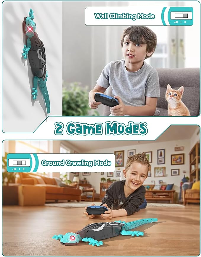 Rc Wall Climbing Gecko Toys for Kids Age3+, Blue Wall Crawler Gecko,Remote Control Electric Lizard with Led Glowing Eyes,Cool Christmas Birthday Gifts for Boys Girls Teens Ages 3 4 5 6 7 8 9 10+