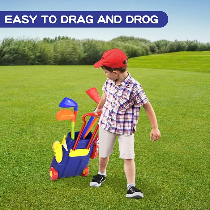 QDRAGON Kids Golf Clubs, Toddler Golf Set with 8 Balls, Putting Mat, 4 Golf Sticks, 2 Practice Holes and Golf Cart with Wheels, Indoor Outdoor Sport Toys for Boys Girls Ages 3 4 5+