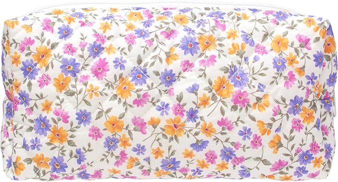 PAZIMIIK Small Quilted Makeup Bag,Zipper Cosmetic Pouch,Ditsy Floral | Lightweight Cosmetic Bag Organizer for Women,Purse Storage Holds Makeup,Toiletries,Skincare,Beauty Essentials,Travel Items