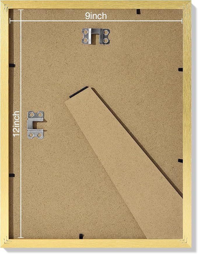 Vittanly 9x12 Picture Frames Set of 9 for Wall or Tabletop Display, Gold | Display Pictures 6x8 with Mat or 9x12 without Mat, Engineered Wood with Shatter Resistant Plexiglass, Gallery Photo Frames