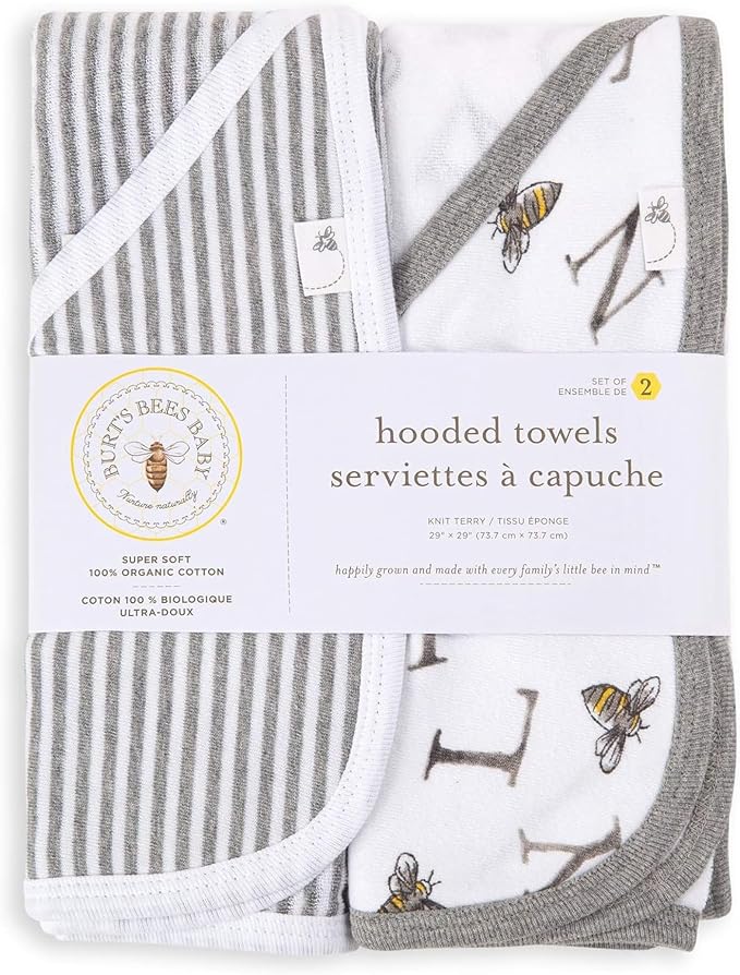 Burt's Bees Baby - Hooded Towels, Absorbent Knit Terry, Super Soft Single Ply, 100% Organic Cotton