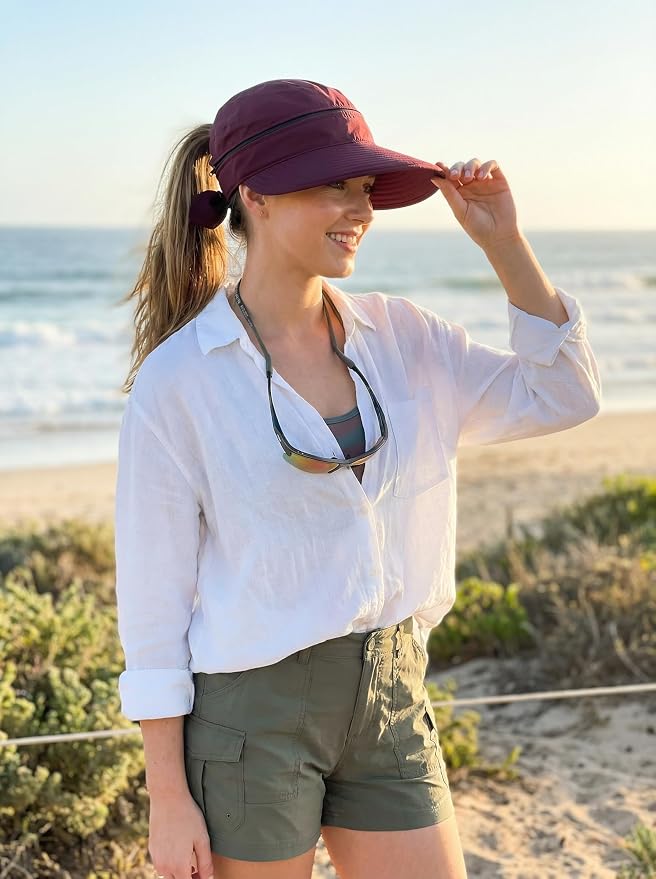 2-in-1 Women’s Sun Visor Sun Hat Zipper Off Ponytail Friendly, Lightweight Quick Dry, Summer UV Protection