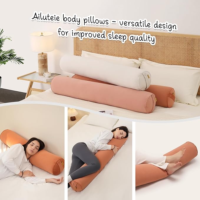 Body Pillow for Adults, Amber Orange, 59"*7.87" | Long Round Pillow, Big Cylindrical, Full Bolster, For Side Sleepers
