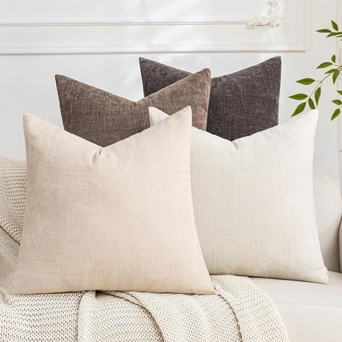 Set of 4 Soft Textured Decorative Throw Pillow Covers 20x20 Inch Cozy Farmhouse Cushion Cover Square Accent Pillow Cases for Bed Couch Sofa Living Room, Neutral