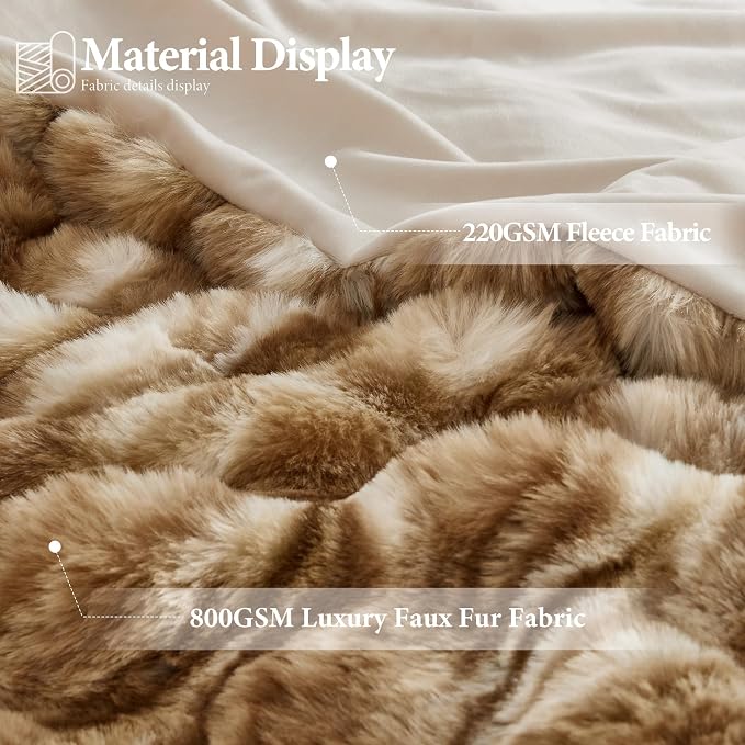 Luxury 1000GSM Rabbit Faux Fur Blanket, Super Warm Cozy Brown Blankets for Couch Bed Sofa, Ruched Plush Fuzzy Elegant Soft Reversible Mink Blanket Living Room Bedroom, 50" x 60",Leopard Brown