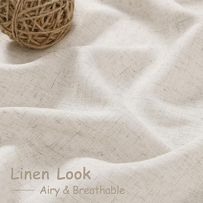 Nanspring Pearl White Linen Curtains 84 Inches Long for Living Room Light Filtering Semi Sheer Curtain Back Tab and Rod Pocket Coastal Decor Elegant Neutral Luxury Drapes for Bedroom 52x84, 2 Panels