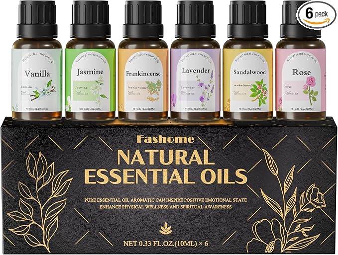 Fashome Essential Oil Blends 6-Pack for Diffuser, 10ml Each | Natural Fragrance Oils Vanilla, Jasmine, Rose, Sandalwood, Magnolia, Lavender for diffuser & candle making