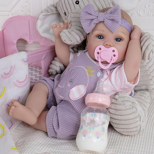 Milidool Lifelike Reborn Baby Dolls Girl-18 inch Realistic Newborn Baby Dolls, Soft Cloth Weighted Body with Feeding Toy, Gift for Kids Ages 3+