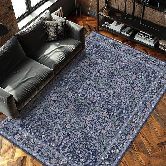 4x6 Area Rug for Bedroom Beside Rug, Laundry Room, Entryway, Kitchen, Washable Non-Slip Low Pile Ultra Soft Stain Resistant Carpet (Blue)