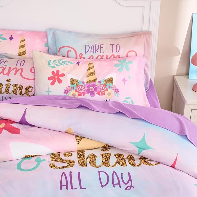 Joiedomi Kid Full Comforter Set 7 Piece Unicorn Bedding Set for Boys Girls Super Soft Microfiber Bed in a Bag with Comforter Sheets Pillowcase & Sham