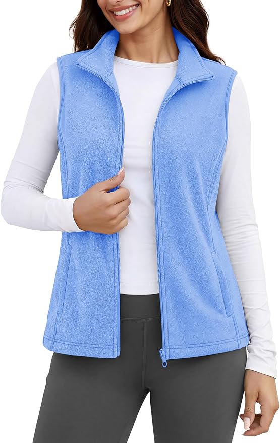 MAGCOMSEN Women's Fleece Vest Outerwear Sleeveless Lightweight Zip Jackets Warm Soft Vests with Zipper Pockets