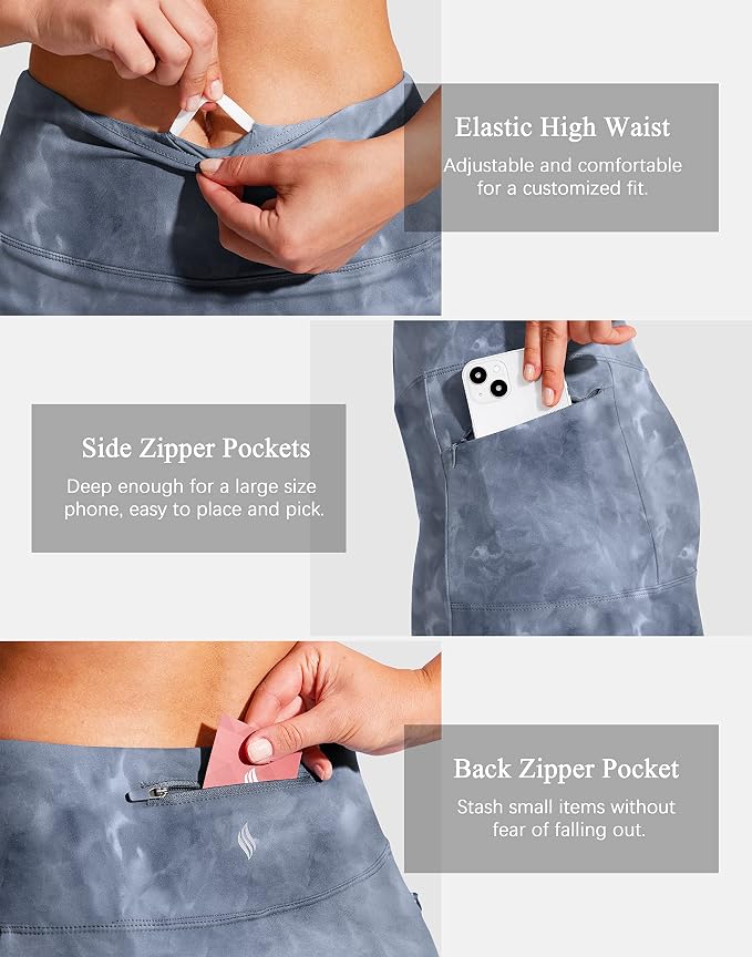 19" Ruffled Golf Skirts for Women | 3 Zipper Pockets, Knee Length, High Waisted, Long Skorts for Athletic, Casual, Tennis, Pickleball