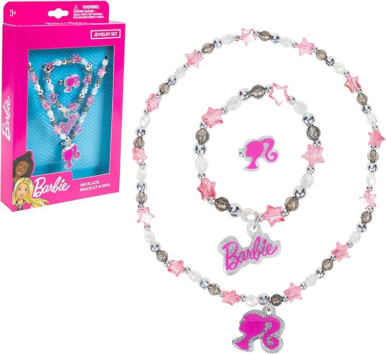 LUV HER Girls Jewelry Set - Dress up 3 Piece Toy Jewelry Box Set with Bead Necklace, Bracelet and Ring - Play Accessories - Ages 3+, No Gemstone