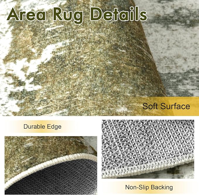 5x7 Ft Area Rugs for Living Room, Soft Non-Slip Washable Rugs Modern Abstract Pattern Carpet for Bedroom Indoor Floor Nursery Home Decor (Green)