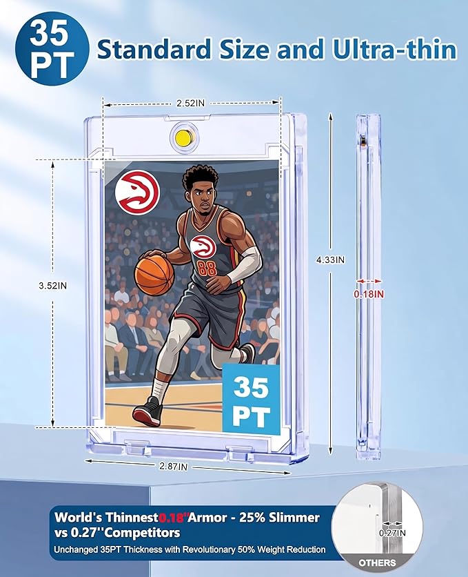 204ct Magnetic Trading Card Holders: 35pt One Touch Card Holder, U-V Protection Hard Plastic 35 PT Magnetic Cards Case for Sports Game, Football, Baseball Cards - Ultra Slim