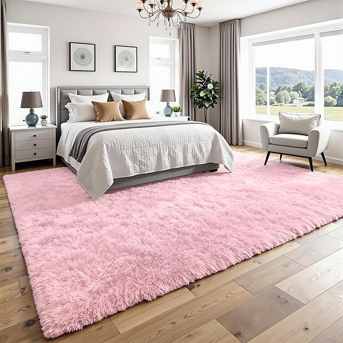 6x9 Area Rug for Living Room, Ultra Soft Fluffy Pink Rugs for Bedroom, Non Slip Large Shag Carpet, Fuzzy Plush Nursery Rug, Thick Washable Indoor Floor Carpets for Kids Office Dorm Home Decor